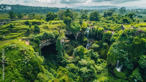 Beautiful waterfall in green forest in jungle at phu tub berk mountain , phetchabun , Thailand photo