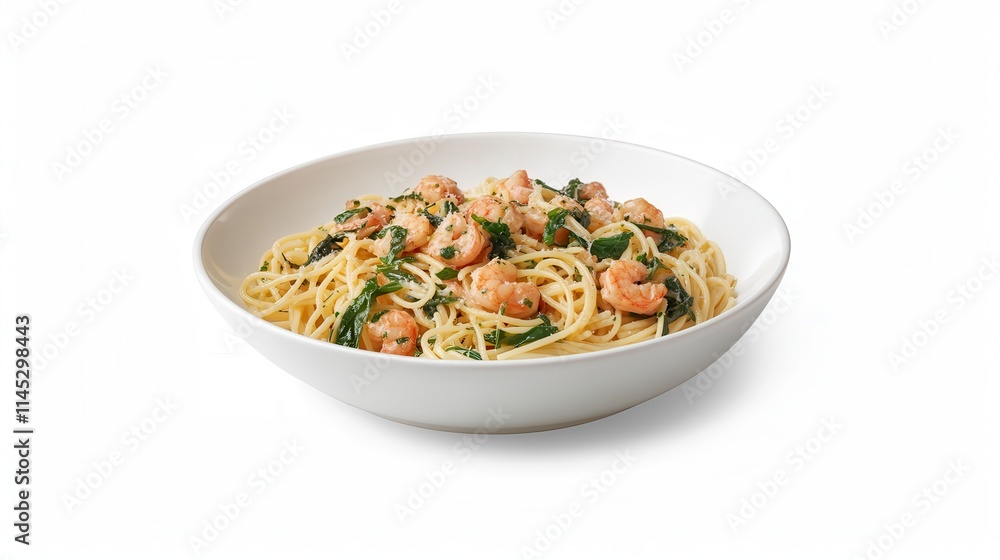 A plate of shrimp spaghetti , a flavorful and healthy meal A plate of shrimp spaghetti , a flavorful and healthy meal