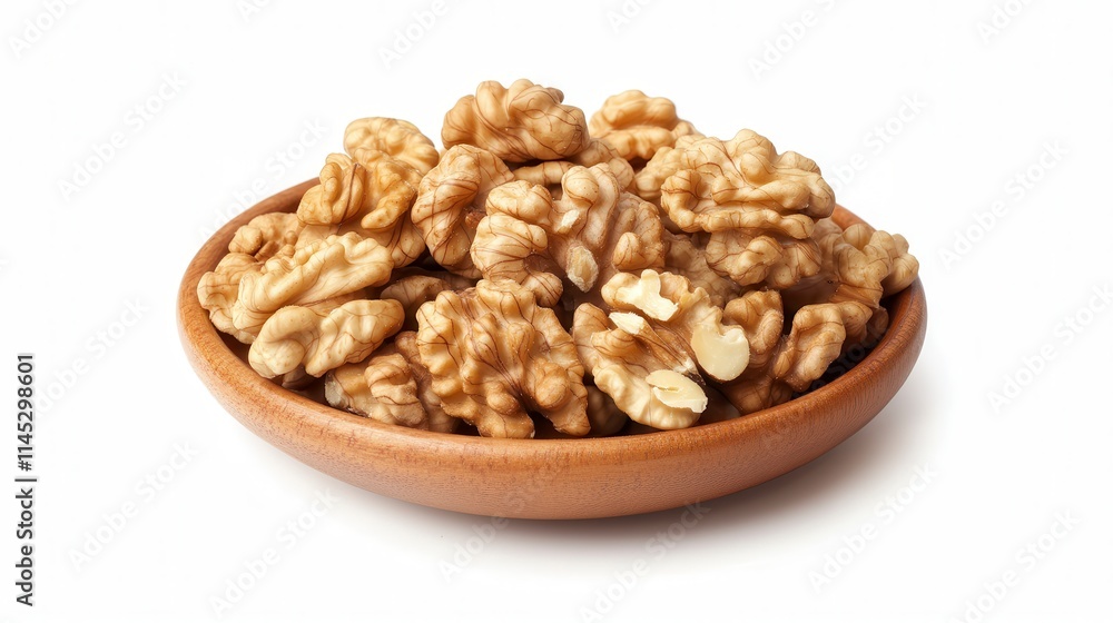 Isolated brown walnuts in a white bowl, a healthy and tasty snack Isolated brown walnuts in a white bowl, a healthy and tasty snack