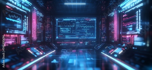 Wallpaper Mural Futuristic control room with digital interfaces and data displays. Torontodigital.ca