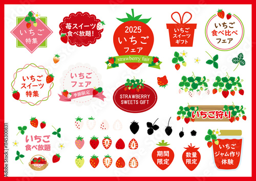 いちごデザイン　素材セット　png