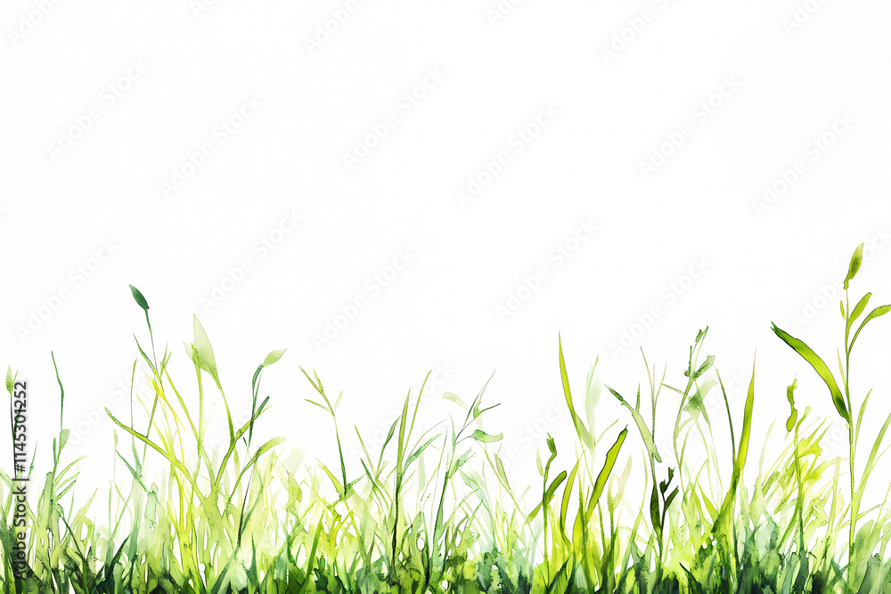 Fototapeta premium Fresh green grass against a clean white background for designs