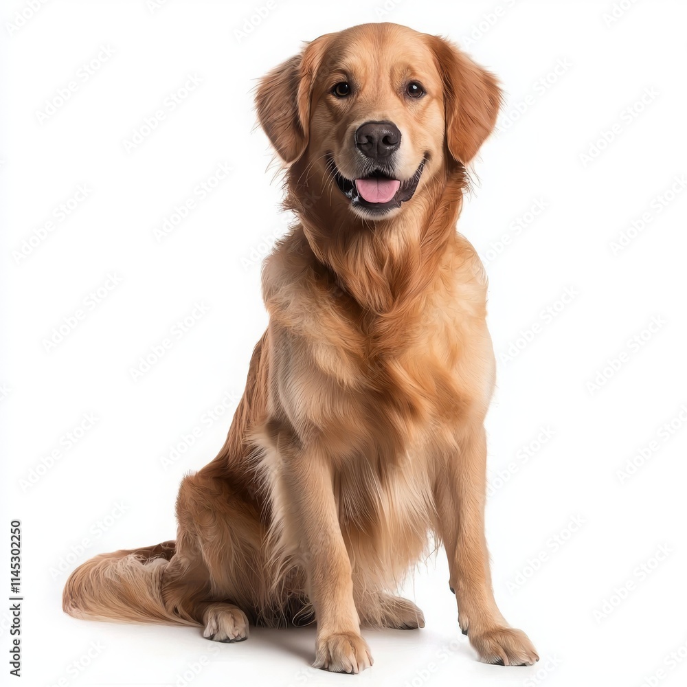 Cheerful Golden Retriever on White Background Cheerful Golden Retriever on White Background