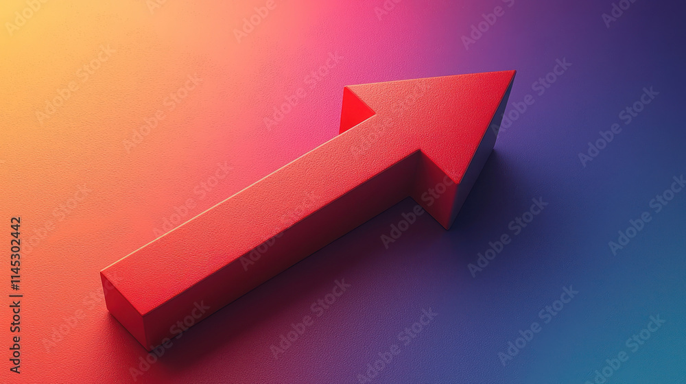 A Bold red arrow pointing upwards on colorful gradient background, symbolizing progress and direction A Bold red arrow pointing upwards on colorful gradient background, symbolizing progress and direction