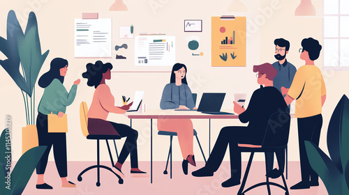 A group of professionals brainstorming in a creative seminar environment