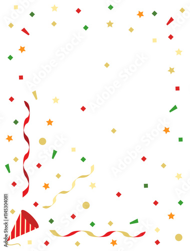 クリスマスカラーのクラッカーと紙吹雪　縦型バージョン