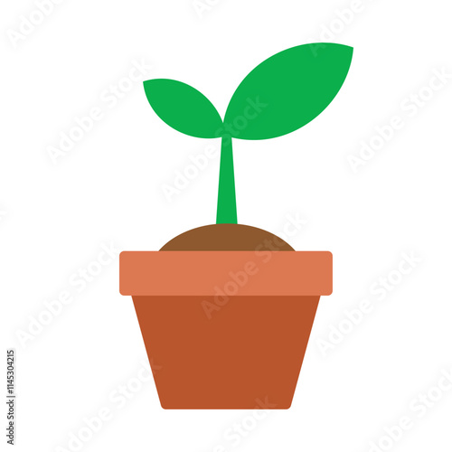 Green sprout plant growing in pot with leaves flat icon vector  illustration isolated on white background. Gardening, new life, ecology and nature concept. Young plant and seedling silhouette. EPS 10