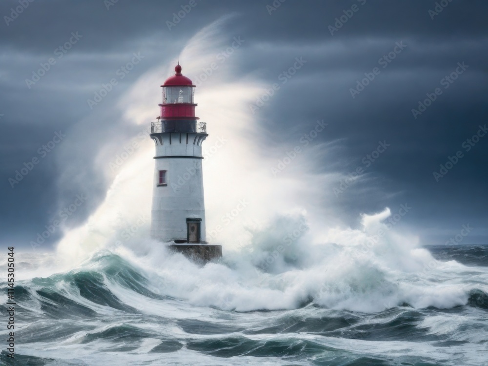 a lonely lighthouse in a storm on a rocky coastline amidst raging waves a lonely lighthouse in a storm on a rocky coastline amidst raging waves