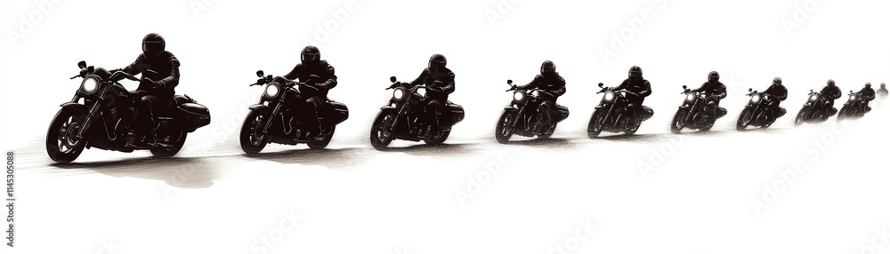 Motorcycles in motion, silhouette against white background. Motorcycles in motion, silhouette against white background.