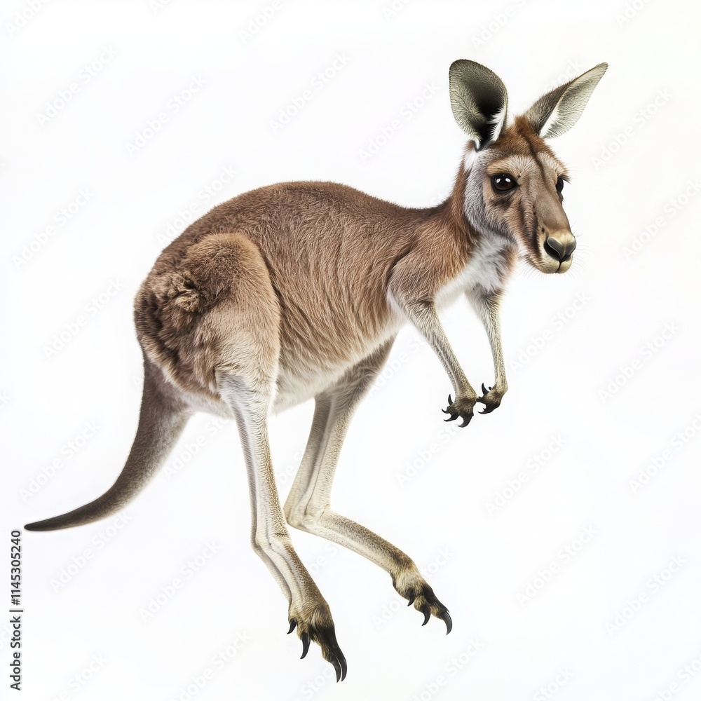Lively Kangaroo Mid Hop Isolated on White Background Lively Kangaroo Mid Hop Isolated on White Background
