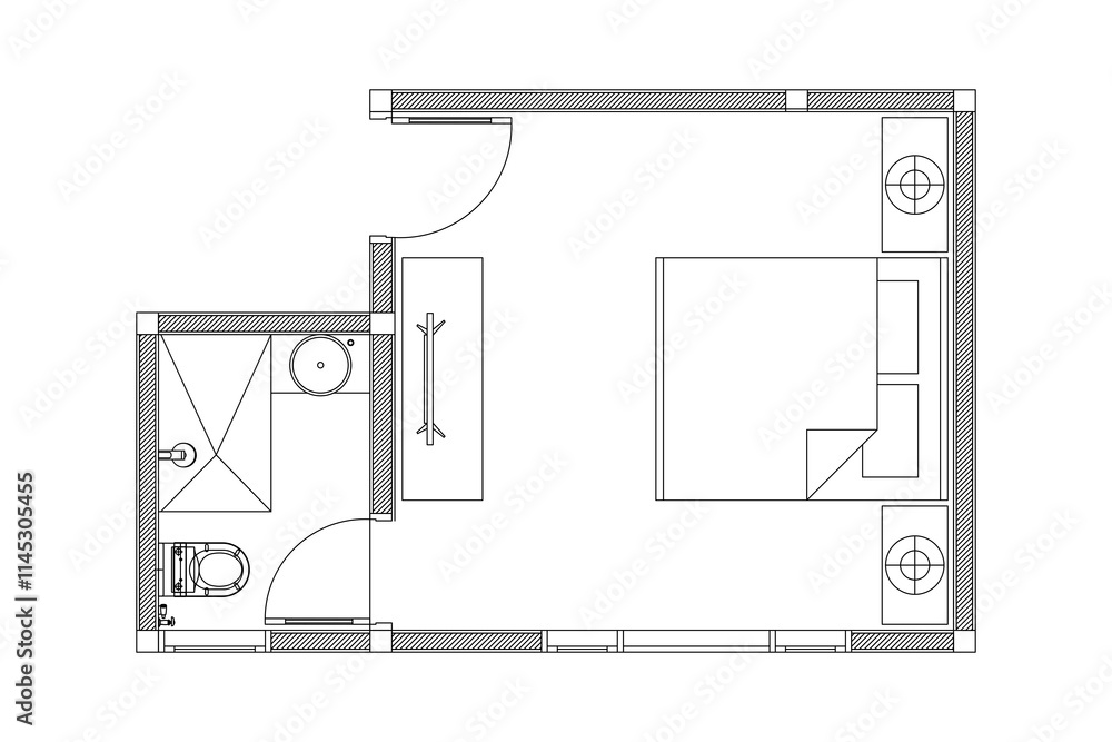 Minimal layout bed room of floor plan of interior design with vector line. Set 3 Minimal layout bed room of floor plan of interior design with vector line. Set 3