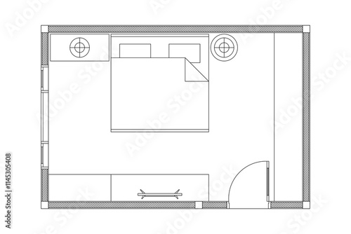 Minimal layout bed room of floor plan of interior design with vector line. Set 4