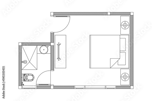 Minimal layout bed room of floor plan of interior design with vector line. Set 3