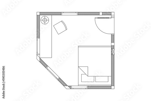 Minimal layout bed room of floor plan of interior design with vector line. Set 1