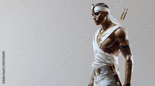 Ancient Egyptian Warrior in Traditional Attire with Bow and Arrows