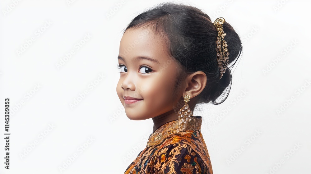 Charming Young Girl in Traditional Dress with Elegant Accessories Charming Young Girl in Traditional Dress with Elegant Accessories