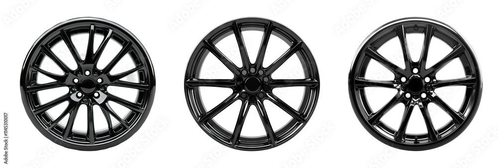 Black Alloy Wheels Set on Transparent Background Black Alloy Wheels Set on Transparent Background