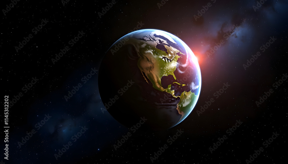 Obraz premium Earth planet in deep space. Outer dark space wallpaper, collage style, with white tones