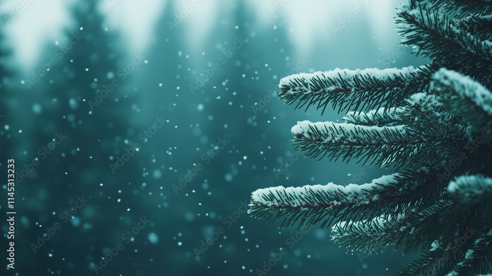 Snowfall on Fir Tree Branches in Forest, Winter Wonderland Scene With Heavy Snowflakes, Slow Motion Effect Creating Serene and Peaceful Mood Snowfall on Fir Tree Branches in Forest, Winter Wonderland Scene With Heavy Snowflakes, Slow Motion Effect Creating Serene and Peaceful Mood
