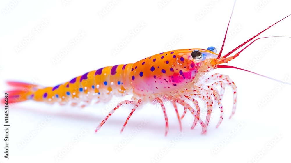 Colorful shrimp with vibrant patterns on a white isolated background. Colorful shrimp with vibrant patterns on a white isolated background.