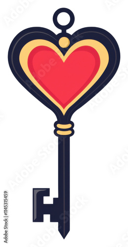 PNG A decorative key featuring a heart-shaped design in vibrant red and gold, symbolizing love and romance.