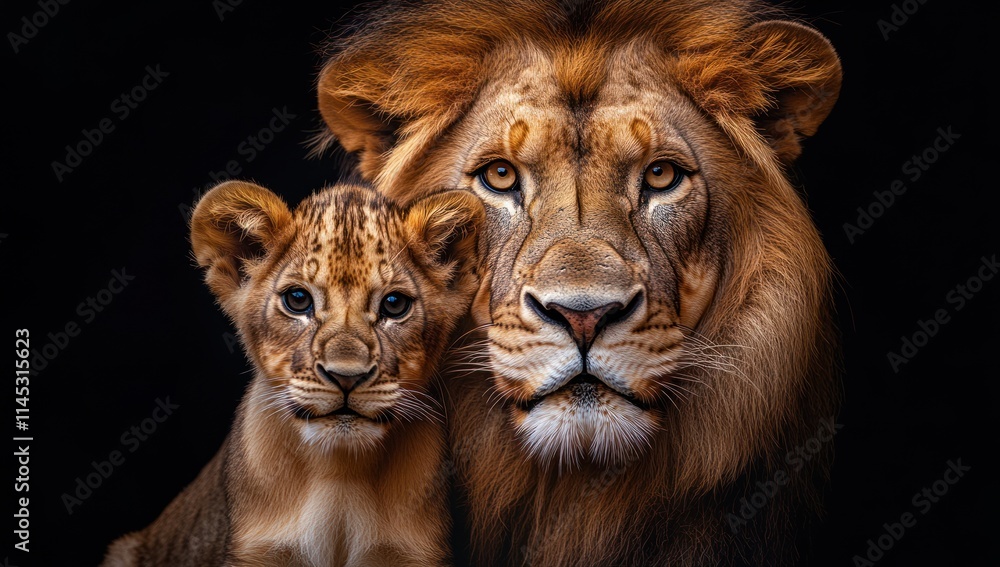 Majestic Lion and Cub: A Portrait of Power and Innocence Majestic Lion and Cub: A Portrait of Power and Innocence