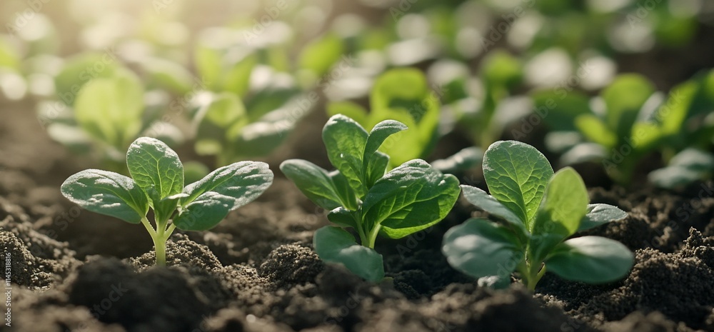 Young plants sprouting in rich soil, symbolizing growth and renewal. Young plants sprouting in rich soil, symbolizing growth and renewal.