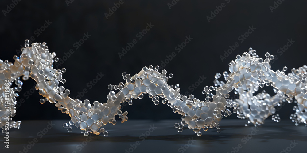 Abstract DNA strand made of water molecules on dark background, Molecular structure with liquid effect in 3D art
Abstract DNA strand made of water molecules on dark background, Molecular structure with liquid effect in 3D art
