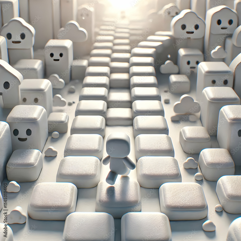 Fototapeta premium 3D Blurred White Stepping Stones Concept Symbolizing Mental Health Journey