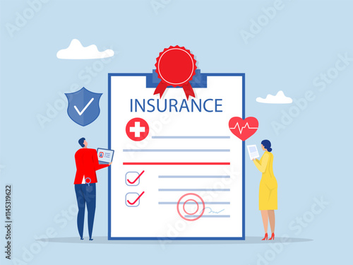 Health insurance concept,Patient reviews document carefully Care medical, Reliable protection, healthcare plan choice metaphor. Can use for web banner 
