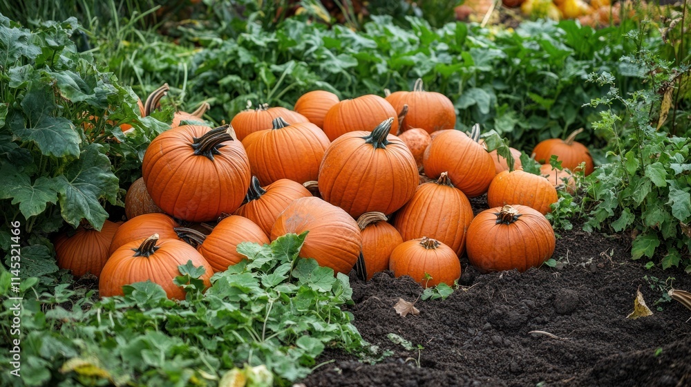 In a vibrant composting area a large pile of pumpkins is being transformed into nutrient-rich compost. Surrounding greenery adds life to the setting creating a natural recycling environment In a vibrant composting area a large pile of pumpkins is being transformed into nutrient-rich compost. Surrounding greenery adds life to the setting creating a natural recycling environment