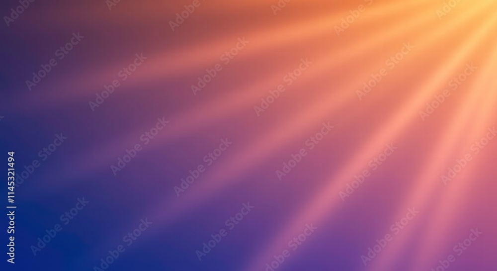 Fototapeta premium Radiant Dawn: Abstract light rays burst across a vibrant purple and orange gradient, creating a dynamic and hopeful atmosphere. Perfect for backgrounds, presentations, and inspirational designs. 