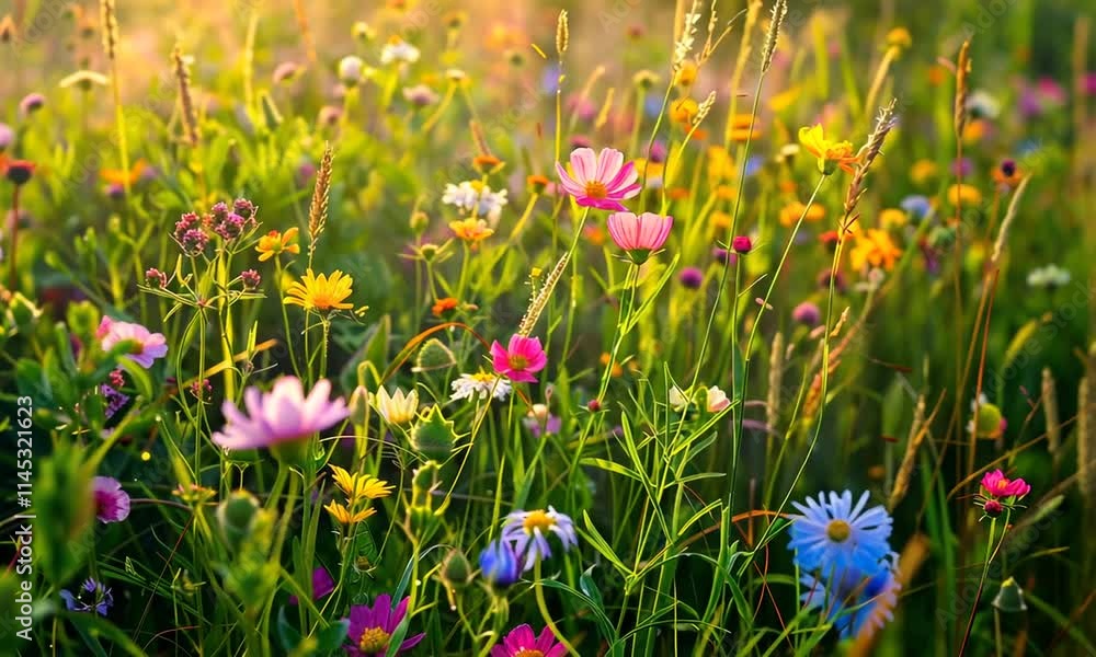 Sun-Kissed Meadow: A Symphony of Wildflowers in Bloom at Dawn