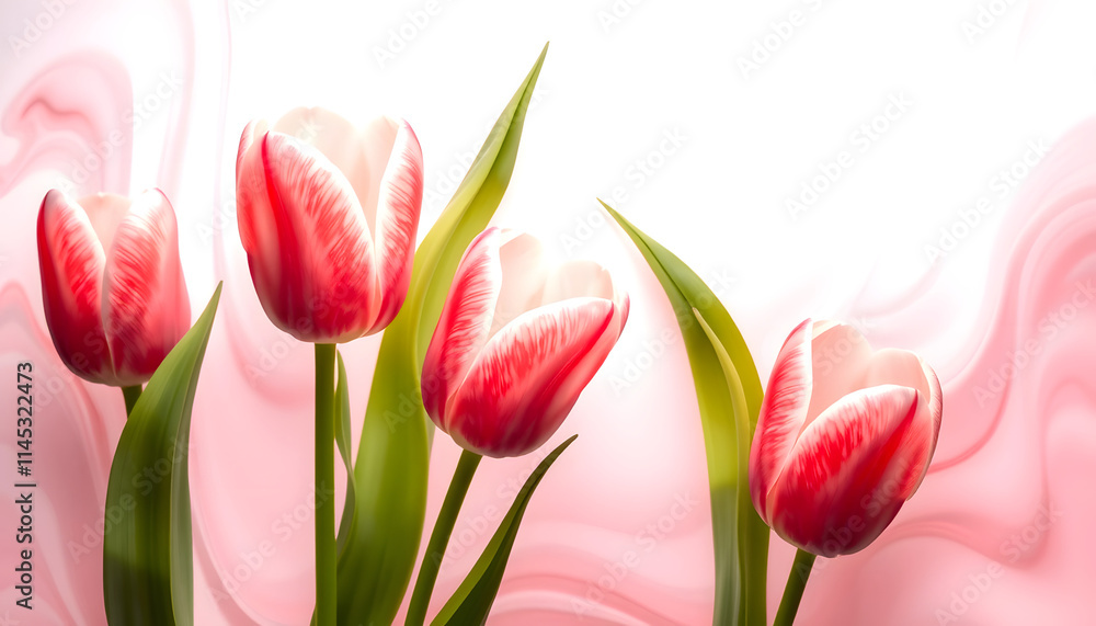 Fototapeta premium Abstract spring tulips. Luxurious fluid fluid art flowers. AI, smooth light, with white tones