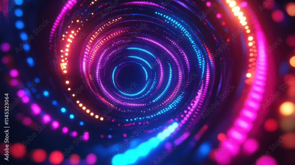 Obraz premium Abstract swirling neon lights create a vibrant tunnel