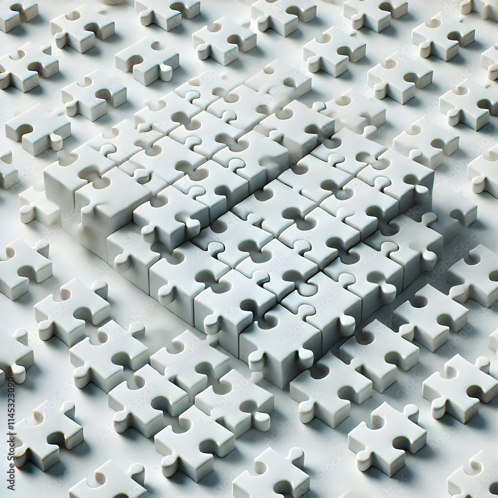 Fototapeta premium 3D White Puzzle Pieces Seamless Pattern Symbolizing Unity and Mental Health Awareness