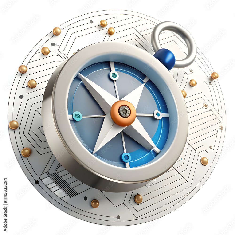 Digital Compass Macro Photo with Circuit Background and Copy Space for Text Digital Compass Macro Photo with Circuit Background and Copy Space for Text