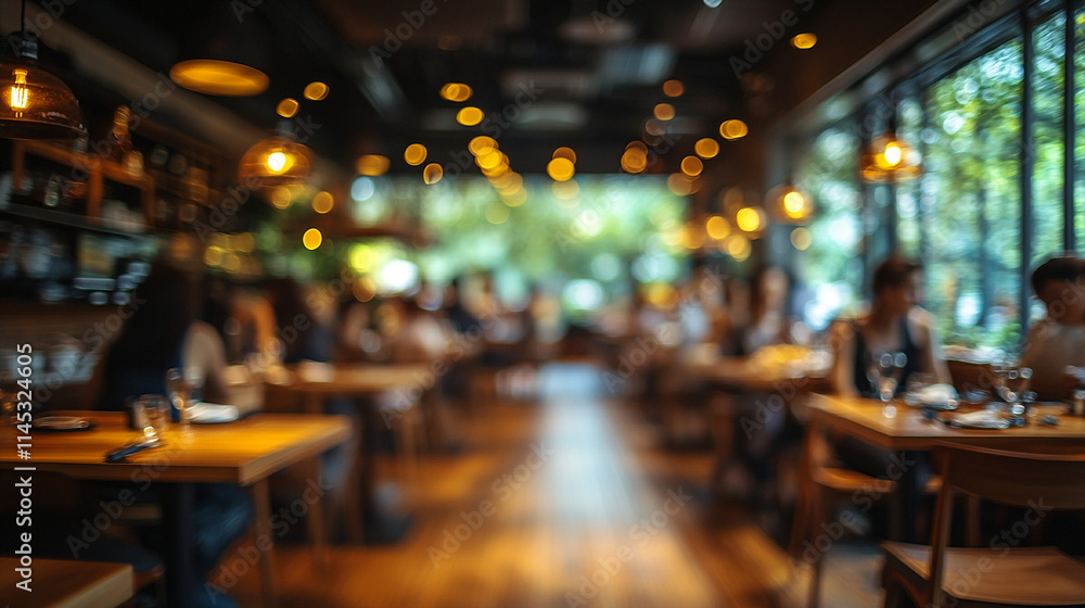 blurred image of restaurant customers, capturing the lively atmosphere, social interactions, and background ambiance with bright light, creating a warm, golden, and silver daytime dining experience blurred image of restaurant customers, capturing the lively atmosphere, social interactions, and background ambiance with bright light, creating a warm, golden, and silver daytime dining experience