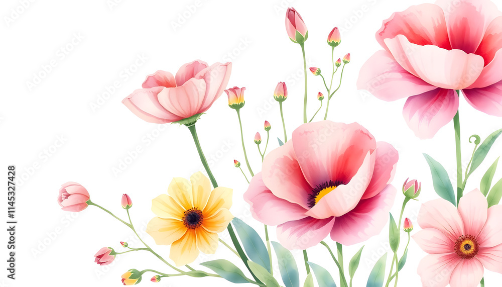 Fototapeta premium Flowers watercolor illustration.Manual composition.Big Set watercolor elements, Dreamy, with white tones