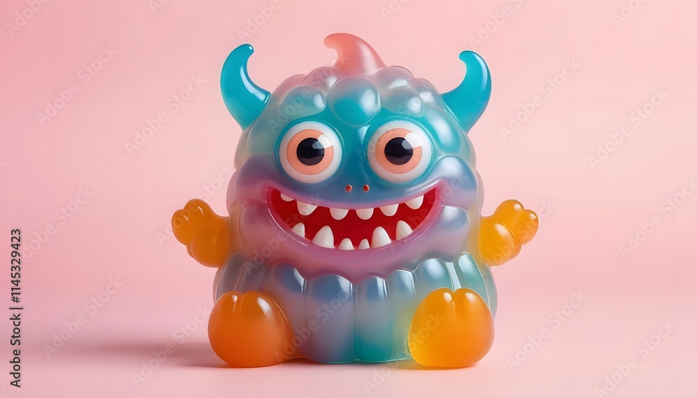 Adorable Rainbow Monster Toy on Pink Background Adorable Rainbow Monster Toy on Pink Background