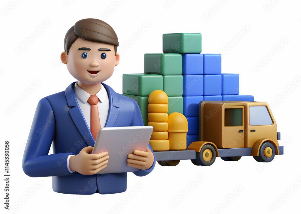 Supply Chain Manager Analyzing Transportation Costs on Glossy Background Supply Chain Manager Analyzing Transportation Costs on Glossy Background