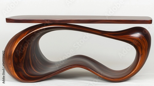 Modern minimalist console table with a flowing, organic wood design.