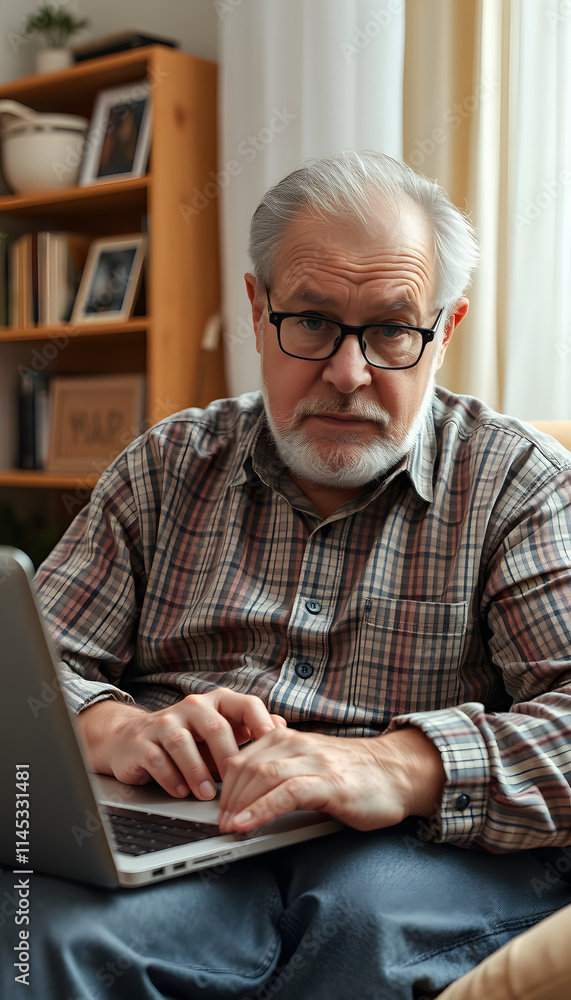 Displeased senior old man use laptop notebook typing browsing working loses becoming surprised sudden lottery results bad news fortune loss game fail computer virus. Elderly mature grandfather at ho Displeased senior old man use laptop notebook typing browsing working loses becoming surprised sudden lottery results bad news fortune loss game fail computer virus. Elderly mature grandfather at ho