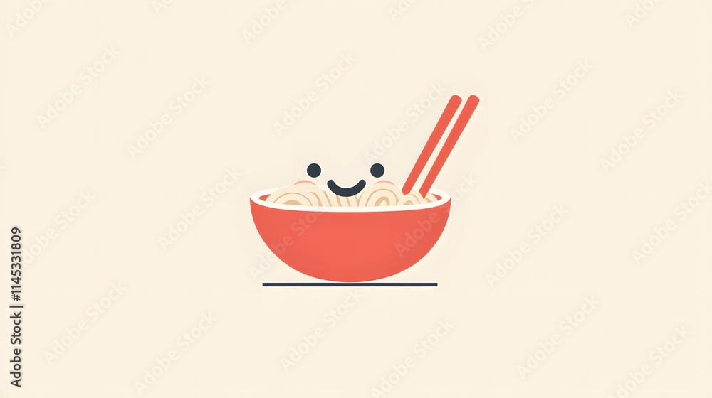 Happy Noodle Bowl With Chopsticks Awaits Happy Noodle Bowl With Chopsticks Awaits