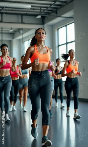 High-energy fitness class in session showcasing teamwork, exercise, and motivation photo