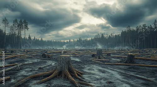 Wallpaper Mural A shot of a tree stump in a forest that has been cut down by humans Torontodigital.ca