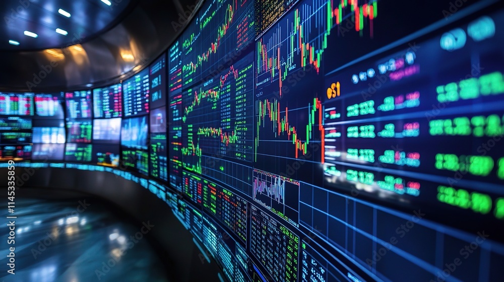 Futuristic Holographic Stock Market Data Display on Digital Screen Futuristic Holographic Stock Market Data Display on Digital Screen