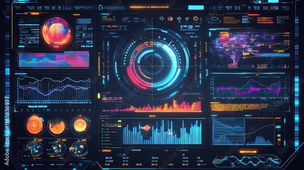 Obraz premium Futuristic Financial Dashboard with Dynamic Data Visualizations