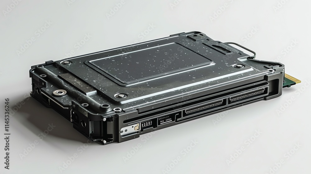 Close-up of a hard drive's metallic casing. Close-up of a hard drive's metallic casing.