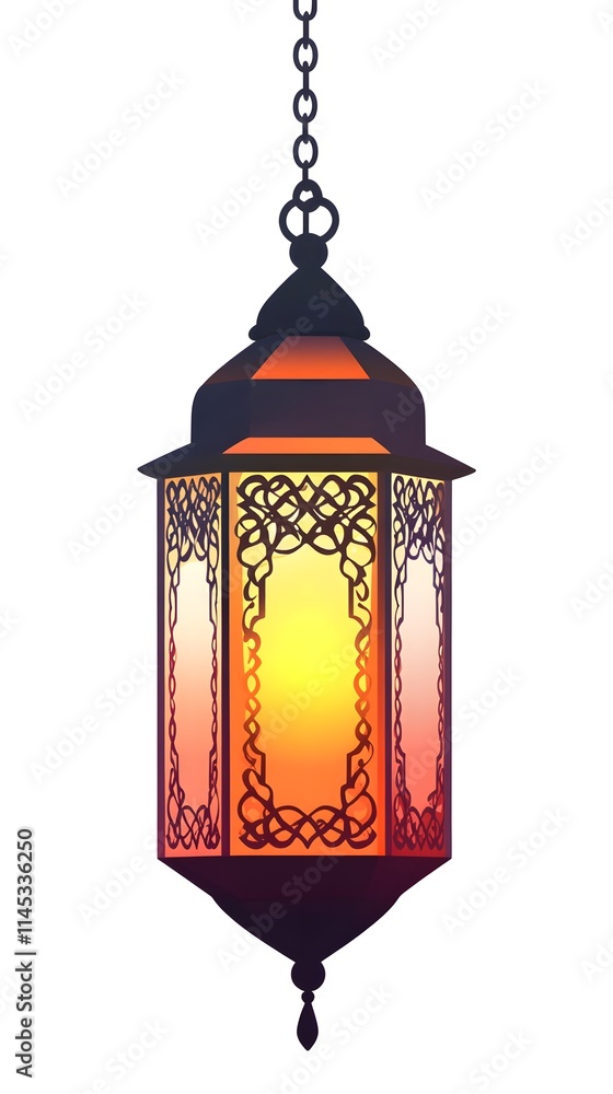 Ornate Hanging Lantern with Warm Glowing Light Ornate Hanging Lantern with Warm Glowing Light